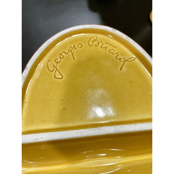 Vintage Georges Briard 2 Section Divided Dish Plate Hand Painted Yellow MCM - Picture 5 of 6